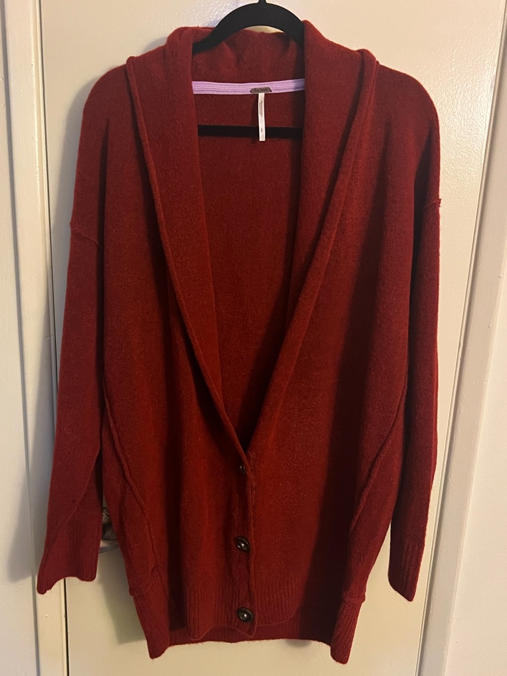 Free People Oversized Hooded Cardigan in Deep Brick